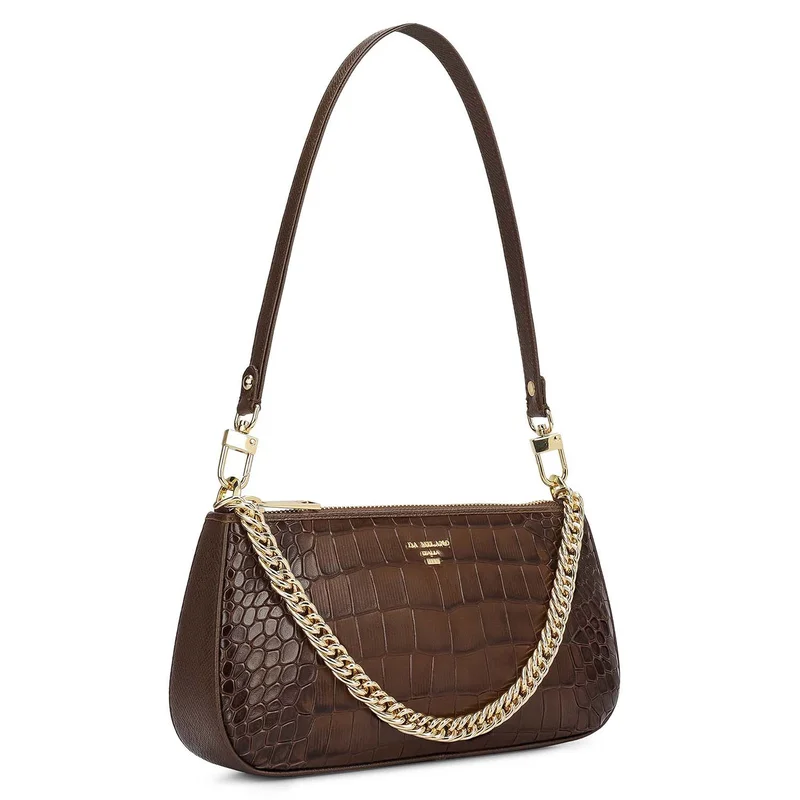 دا ميلانو حقيبة جلد تمساح صغيرة بنمط الباجيت - لون الجوز